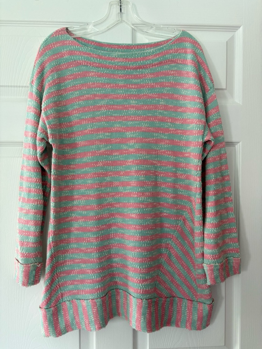 Soft surroundings marina pullover tunic Sweater Pink green striped long sleeve M